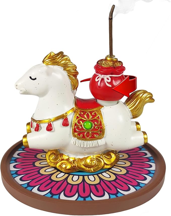Horse Incense Holder for Sticks, Cute Horse Resin Incense Burner Holder with Ash Catcher, Incense Stick Holder for Aromatherapy,Yoga,Home Room Decor, White