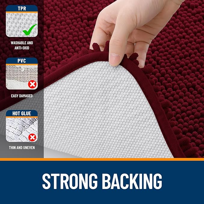 OLANLY Bathroom Runner Rugs 47x17, Soft Absorbent Chenille Bath Rugs, Rubber Backing Quick Dry, Machine Washable Long Bath Mats for Bathroom Floor, Tub and Shower, Home Decor Accessories, Burgundy