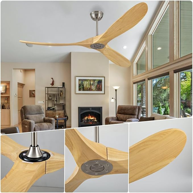 72 Inch Outdoor Ceiling Fan Without Light, Wooden Ceiling Fan with Remote Control, Silent Reversible DC Motor, Modern 3 Blades, Suitable for Indoor Terrace, Living Room, Bedroom