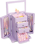 Emfogo Musical Jewelry Box for Girls, Large Kid Music Box with Ballerina for Birthday Bedroom Decor, 5 Layer Girl Jewelry Gifts for Girls Kids - Purple