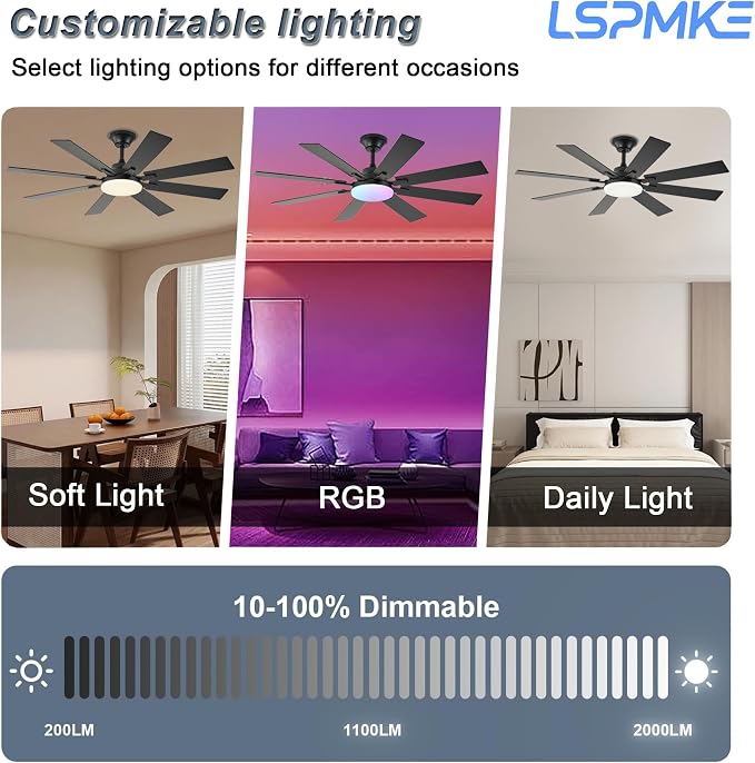 Ceiling Fan With Light & Remote Indoor/Outdoor Use 52 Inch Black | Reversible DC Motor,3CCT, Dimmable, Timer, Noiseless,Ceiling Fan for Bedroom Living Room