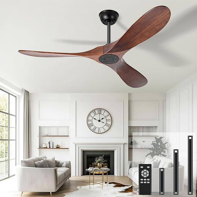 heimo 60 Inch Outdoor Ceiling Fan No Light，Wood Ceiling Fans Without Lights for Patios Bedroom Living Room Indoor Outside Reversible Ceiling Fan for Angled Sloped Ceiling(Walnut)