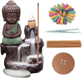 Backflow Incense Burner Holder Handmade Ceramic Waterfall Incense Cone Sticks Holder Buddha Style Home Decor with 10 Free Backflow Incense Cones for Home Tearoom Office (Light Blue)