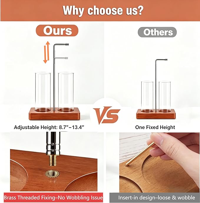 Adjustable Incense Holder for Sticks, 2 in 1 Incense Burner with Glass Ash Catcher, Upside Down Incense Holder with Threaded Lock, Modern for Meditation Yoga Spa Home Decor (Extends 8.7"-13.4")