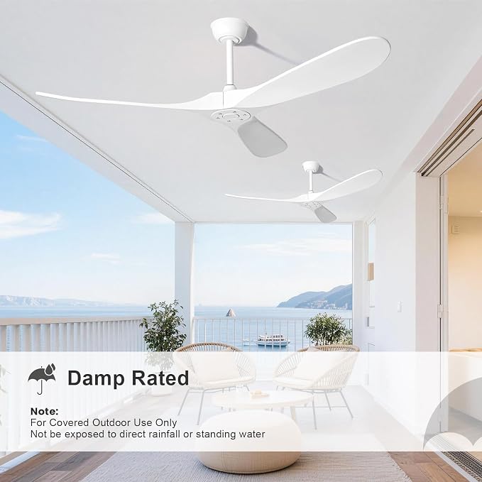 heimo 72 Inch white Ceiling Fan No Light,Indoor Outdoor 3 Blade Wood Ceiling Fans without Lights for Patios Living Room Porch Garage Big Extra Large Wooden Fan with Downrod