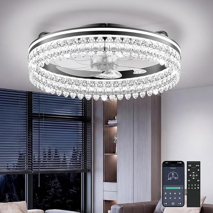 AIKVSXER Ceiling Fan with Lights and Remote, 20in Modern Ceiling Fans | 3000K-6500K Smart Ceiling Fans with Lights, Low Profile Flush Mount Ceiling Fan with Light, Quiet Ceiling Fan for Bedroom