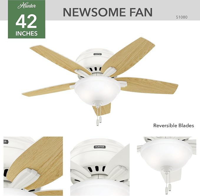 Hunter Newsome, Indoor, Ceiling Fan, with LED Light, 42 inch, Fresh White