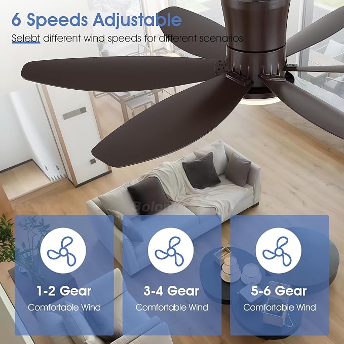Surtime 48In Ceiling Fans with Light and Remote/APP Control, 6-Blade Reversible Motor Ceiling Fan, 3-Color Dimmable Lighting, All-Brown Finish