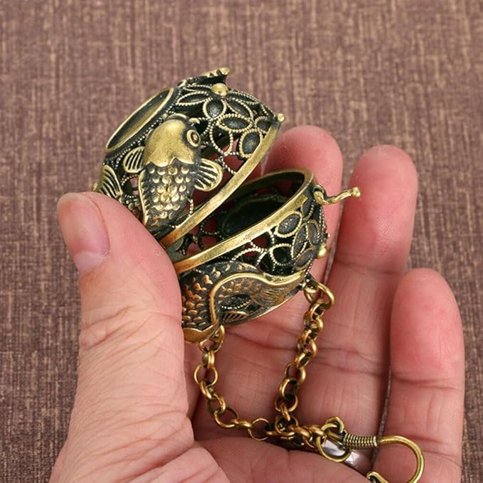 GANAZONO Hanging Incense Burner Ball Hollow Censer with Lock Circle Design 4.56X3.54X1.77In Brass Hanging Incense Holder for Home Fragrance Meditation and Decorative Accent 2 Pack