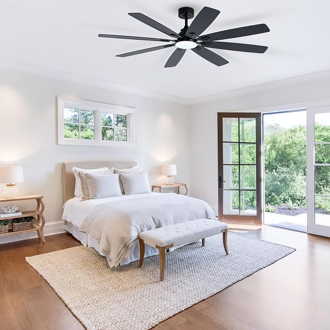 Coolwind 62in Large Outdoor Ceiling Fan, Display Remote&APP Control, Black 8 Blade Quiet Ceiling Fan, 8 Speeds, Dimmable, Timer, DC Reversible Motor, Double Sided Blade for Patio, Bedroom