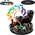 Backflow Incense Burner Ceramic Incense Waterfall Backflow Incense Holder 7 Chakras Gemstone Money Tree Crystal Tree Namaste Chakra Bracelet Cushion FengShui (Dark Brown)
