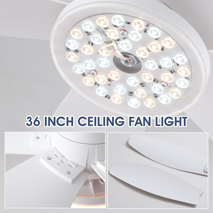 Surtime Flush Mount RGB Ceiling Fans with Lights-36 Low Profile Ceiling Fan with Light and Remote/APP Control,DC Reversible,LED Dimmable Ceiling Fans for Bedroom,Indoor/Outdoor Patio Use(White)