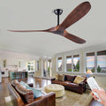 Ceiling Fans without Lights, 60 Inch Wood Ceiling Fan no Light with Remote, Outdoor Ceiling Fan for Living Room, Patio, Porch, 6 Speeds, Quiet DC Motor(Deep Walnut Blades)