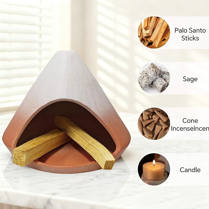 Palo Santo Holder Burner, Modern Incense Burner for Sage, Palo Santo Sticks and Cones Burning, Meditation and Energy Cleansing Aromatic Home Decor,Meditation Gifts（Matte Pink）