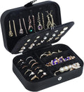 Hatori Travel Jewelry Box, PU Leather Small Jewelry Organizer for Women Girls, Double Layer Portable Mini Travel Case Display Storage Holder Boxes for Stud Earrings, Rings (Black02)