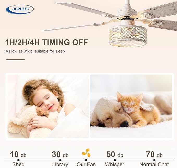 Depuley 52in Ceiling Fans with Lights: 2 Pack White Gold Caged Ceiling Fan with Remote - Farmhouse Ceiling Fan with Dual Finish 5 Blades for Living Room 6 Speeds Timer Reversible E26 Bulbs Included