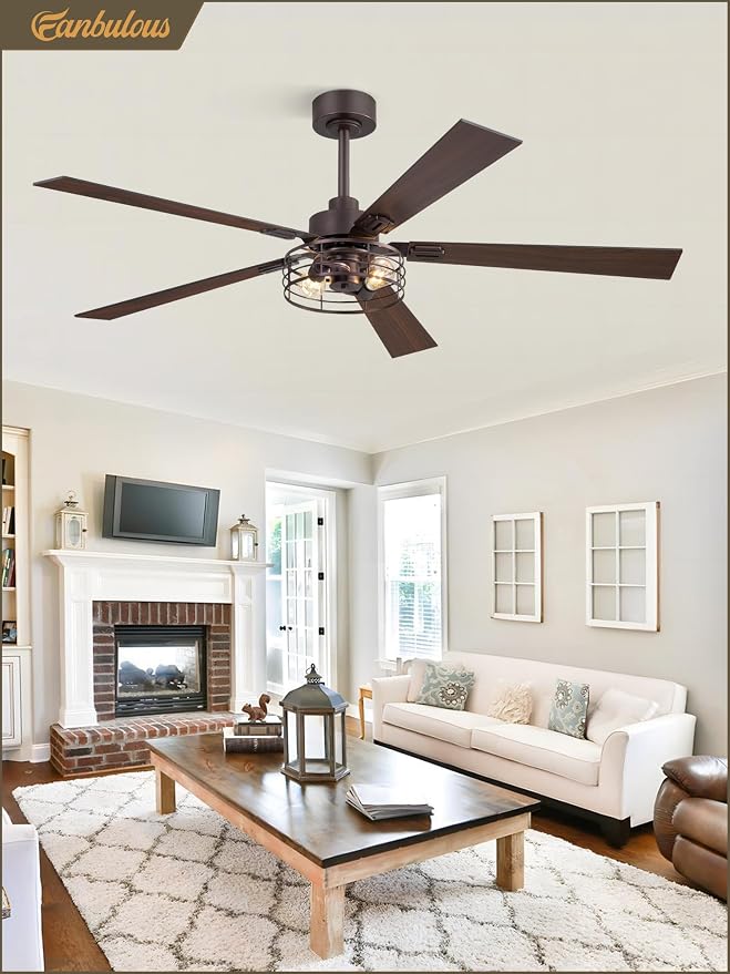 Fanbulous 1 Pack Farmhouse 60 Inch Ceiling Fans with Lights, Industrial Caged Ceiling Fans for Bedroom Living Room, Double-Sided 5 Blades Rustic Ceiling Fan-Oil Bronze
