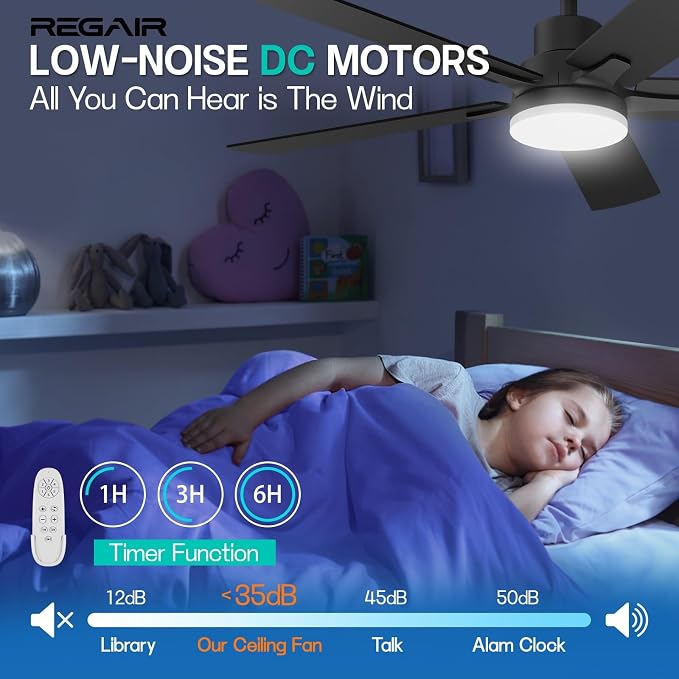 Ceiling Fan With Light 52-Inch, Remote Control Reversible DC Motors, 3CCT Dimmable Timer Noiseless, Nickel Ceiling Fan for Bedroom Living Room, Indoor&Outdoor ETL Listed