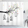Ambesonne Birds Shower Curtain, Floral Colorful Tree Branch with Birds and Open Cages Freedom Theme Spring Liberty, Cloth Fabric Bathroom Decor Set with Hooks, 69" W x 75" L, Apple Green
