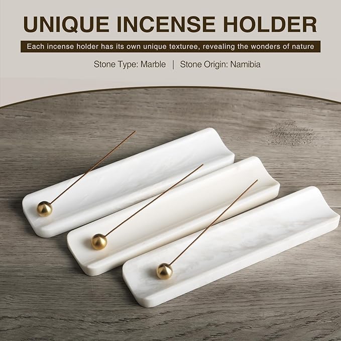 Koville Marble Incense Holder, Incense Holder for Sticks, Incense Sticks Holder Ash Catcher for Meditation Yoga SPA, Natural Stone Incense Burner, Home Table Decor(White)