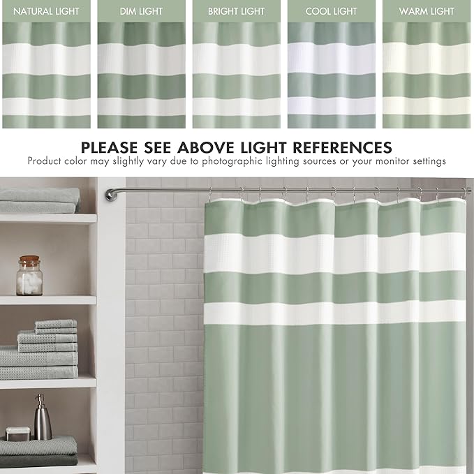 Madison Park Shower Curtain Spa Waffle Weave Long Shower Curtain for Bathroom 3M Scotchgard Moisture Management, Spa Quality Modern Shower Curtains for Bathroom, Long 72x78 Sage Green