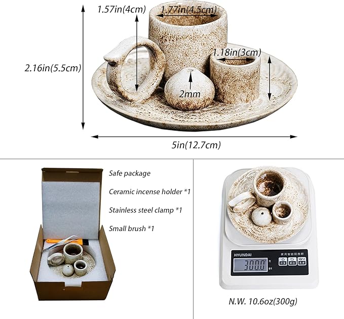 4 in 1 Ceramic Incense Burner Holder with Handle for Burning Sage, Palo Santo Stick, Joss Sticks, Candle in Your New House, Office, Yoga, Meditation Room