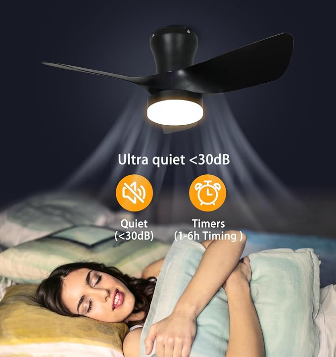 OPONL Ceiling Fan with Light, Ceiling fan with Light and Remote Control, Reversible, 6CCT, Dimmable, Noiseless, Ceiling Fan for Bedroom, Indoor/Outdoor Use, Black, 30 inch, Modern