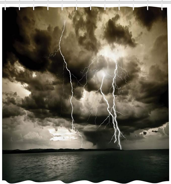 Ambesonne Nature Shower Curtain, Majestic Rain Cloud with a Thunderstorm All Over The Ocean Sea Dramatic Scenery, Cloth Fabric Bathroom Decor Set with Hooks, 69" W x 75" L, Dimgrey Blue