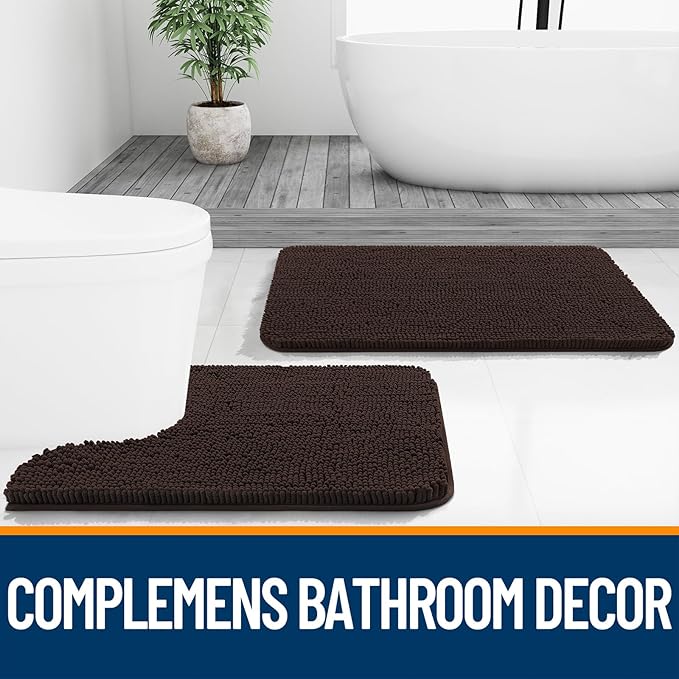 OLANLY Bathroom Rugs 30x18, Extra Soft Absorbent Chenille Bath Rugs, Rubber Backing Quick Dry, Machine Washable Bath Mats for Bathroom Floor, Tub and Shower, Home Decor Accessories, Brown
