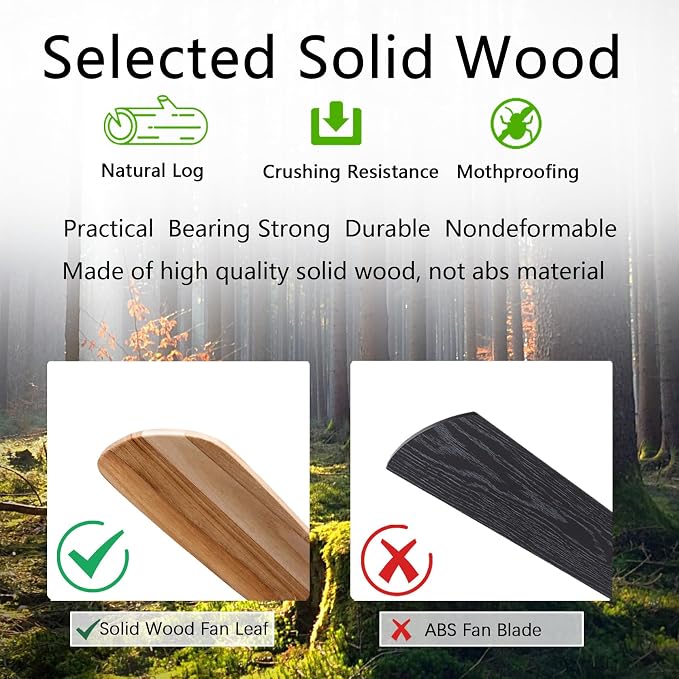 42 Inch Ceiling Fan with Lights, Solid Wood DC Motor Remote & APP Control | solid wood blades, quiet reversible dc motor, remote app control, 3cct dimmable led, indoor outdoor for bedroom patio