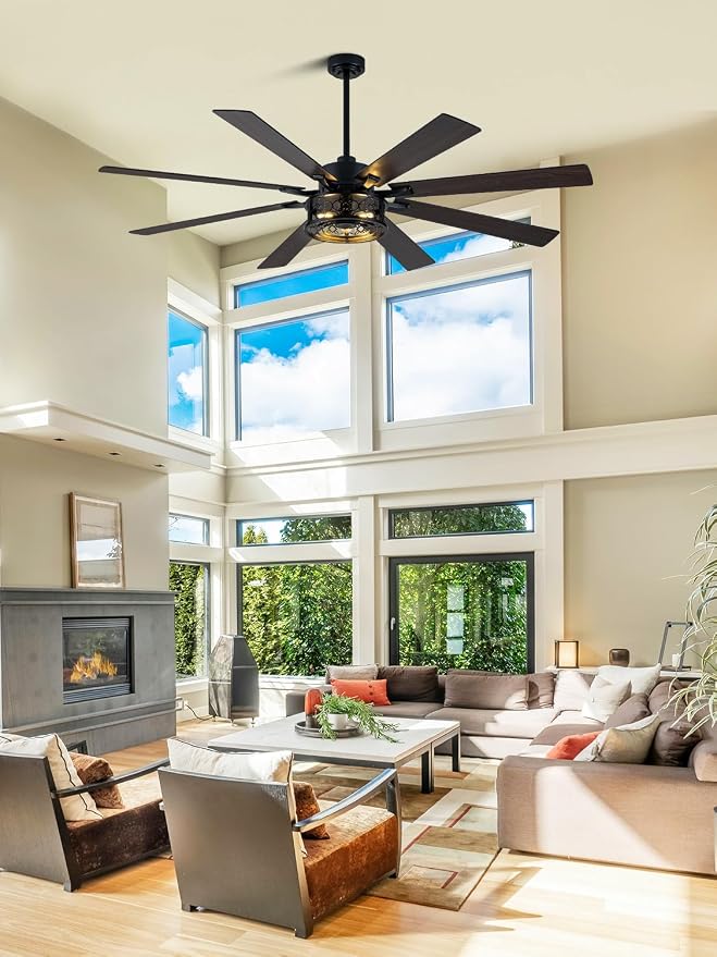 72" Farmhouse Ceiling Fan with Lights Remote Rustic Ceiling Fan | Black Caged Fandelier Large Industrial Chandelier for Living Room Indoor Covered Outdoor, Reversible Quiet DC Motor 6 Speeds