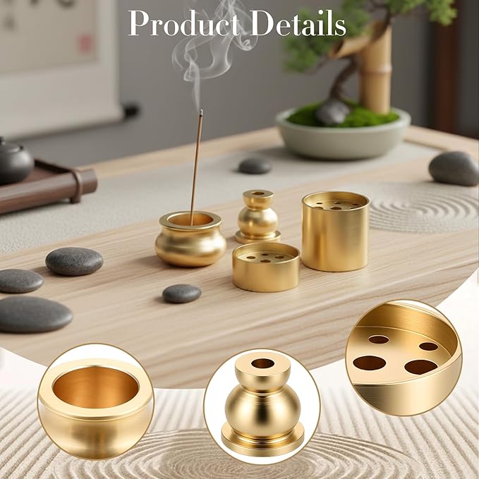4 PCS Copper Incense Holders, 9 Holes Incenses Stick Holder Small Retro Copper Burner Accessories Gourd Incenses Burners Incense Burner for Meditation Room, Yoga Studio Home Decor
