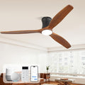 Sofucor 52" Smart Ceiling Fan, Solid Wood Ceiling Fan with Lights and Remote, Flush Mount Ceiling Fan Works with Alexa/Google/App, Dimmable 6-Speed Timing Reversible DC Motor for Bedroom Living Room