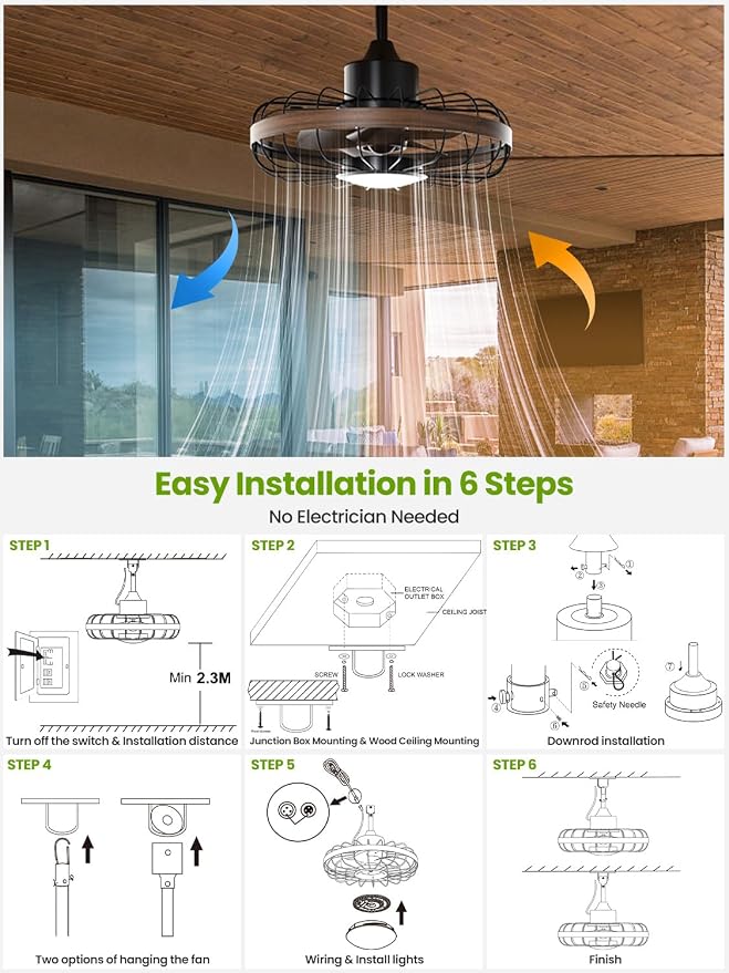 18 Inch Outdoor Ceiling Fans with Light for Patios,Ceiling Fan Smart APP & Remote Control, 6 Speeds, 3 Color Temperatures, Gazebo Lights Outdoor Ceiling Fans for Patio Waterproof,Porch