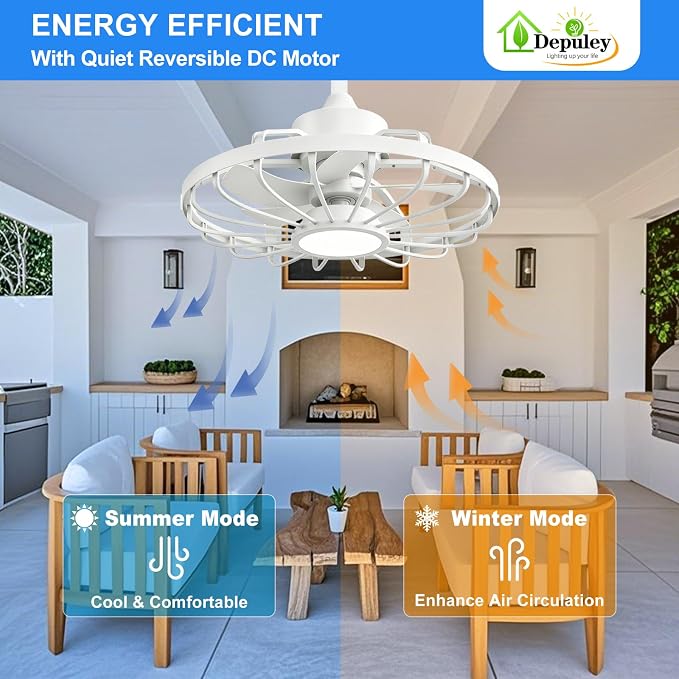 Depuley Gazebo Fans Outdoor Hanging: 20 Inch White Plug In Caged Outdoor Fan with Light and APP Remote Control - Waterproof Ceiling Fan for Patio Porch Pergola Reversible DC Motor