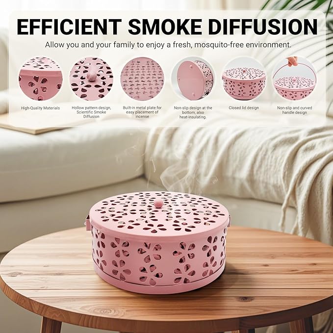 Mosquito Coil Holder, Portable Mosquito Coil Burner, Suitable for Indoor and Outdoor Camping (Pink)