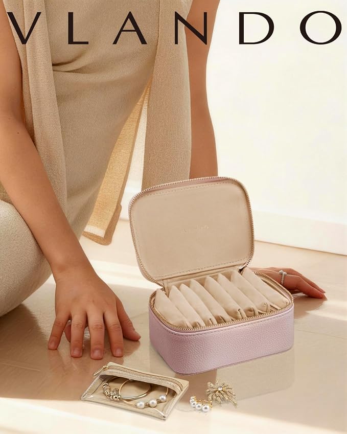 VLANDO Gifts for Women, Jewelry Box with 8 Velvet Jewelry Bags Travel Jewelry Case for Women Girls Jewelry Organizer Necklace Rings Earrings Bags Gift Ideas for Birthday Bride (Pink)