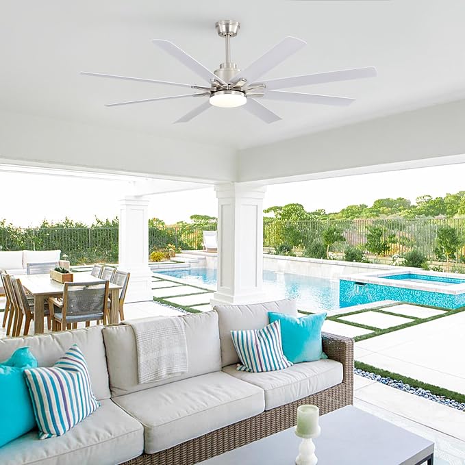 Sofucor 52 Inch Ceiling Fans with Lights, White Indoor/Outdoor Ceiling Fan with Remote, Quiet DC Motor, 6 Speed, 3CCT, 8 Blades Modern Ceiling Fan Light for Bedroom, Living Room, Patio