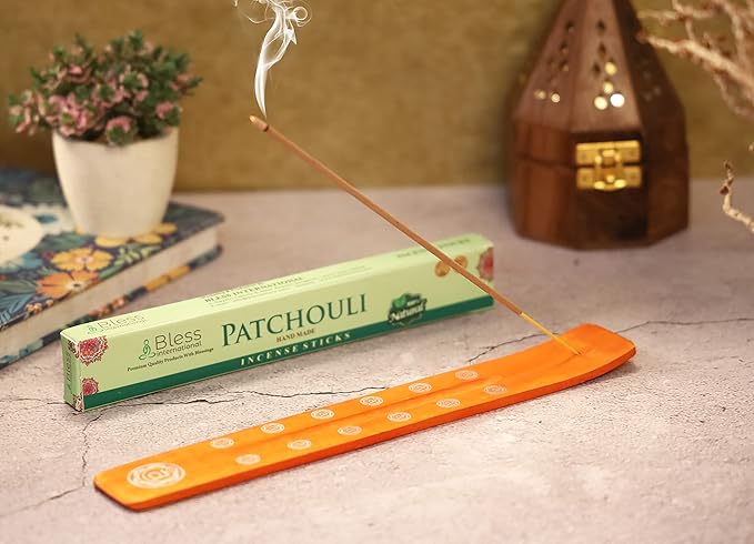 Bless-International Traditional-Handmade-Burner Wooden-Incense-Stick-Holder Ash-Catcher-Stand for-Aromatherapy-Meditation-Yoga (Orange, The Energy) 10 Inches, Pack of 1