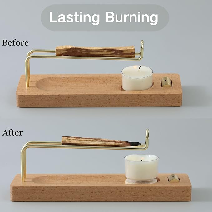 4 in 1 Incense Holder for Burning Palo Santo & Sage Sticks & Insence-Stick and Candle, Lasting Burning Wooden Palo Santo and Sage Burner Smudge Bowl for Yoga Meditation Spiritual Altar