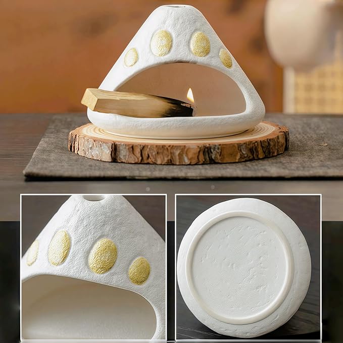 Handmade Ceramic Palo Santo Holder – Suitable for Burning Sage & Palo Santo - Mini Chimenea-Style Burner, an Incense Burner for Spiritual Meditation, Yoga or Home Decoration