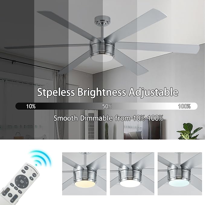 SHOWDI Nickel Ceiling Fans with Lights and Remote, Quick Installation, 72 in