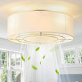 Low Profile Ceiling Fans with Lights, 20" Flush Mount Ceiling Fan with Light, Boho Bladeless with 6 Speeds, Rattan Remote Control for Bedroom, Nursery, Living Room