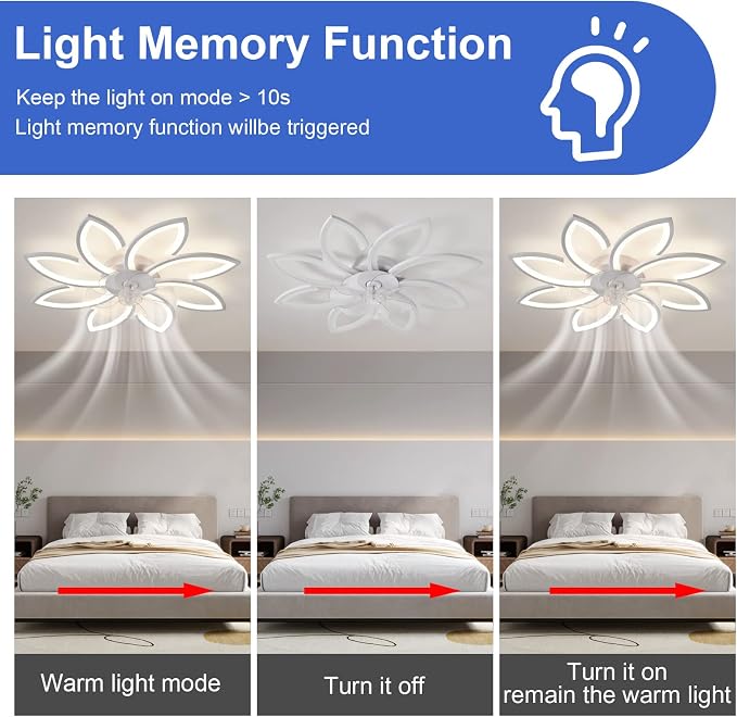 35" Geometric Ceiling Fan with Light Remote Control, 6 Speeds 3 Colors, White Low Profile Flush Mount Ceiling Fan for Kitchen Bedroom Living Room