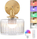 Shenmoyl Vintage Battery Operated Wall Sconce with Clear Striped Glass Lampshade 5000 mAh Rechargeable Battery Powered Wall Light with Remote Control for Bedside Bedroom Doorway