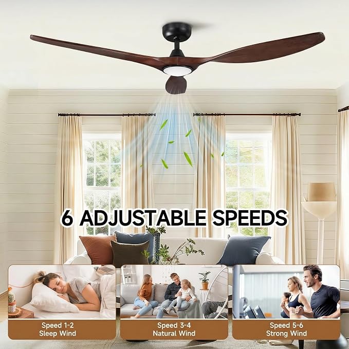 Skylike 52" Wood Outdoor Ceiling Fan with Lights, Propeller Farmhouse Ceiling Fan and Remote Control, 3 Blade Dark Walnut Ceiling Fan for Patio,Porch, Gazebo, Bedroom