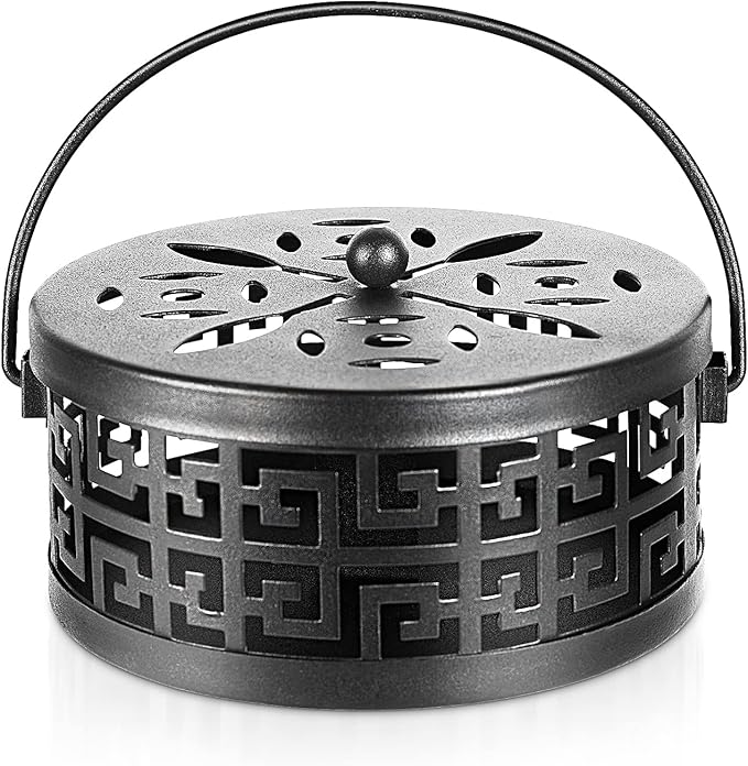 Exquisite Metal Mosquito Coil Holder Long-Lasting Coil Incense Burner for Indoor and Outdoor (Black)