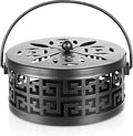 Exquisite Metal Mosquito Coil Holder Long-Lasting Coil Incense Burner for Indoor and Outdoor (Black)