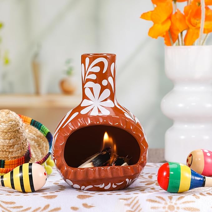 DoubleFill Mexican Terracotta Decor Palo Santo Holder Burner Handmade Mini Chimenea Incense Dish Sage Texture Stand for Palo Santo Sticks for Altar and Negative Cleansing Meditation Decor