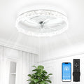 VOLISUN Low Profile Ceiling Fan with Lights and Remote, No Assembly, 24in Modern Ceiling Fans Flush Mount, 3000K-6500K Dimmable Bladeless LED Fan Light, White Fandelier Ceiling Fans for Bedroom